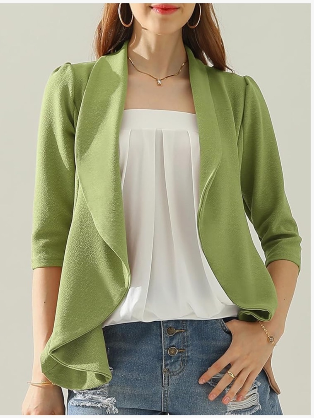 NWT Doublju Olive Green Draped Open-Front Cardigan